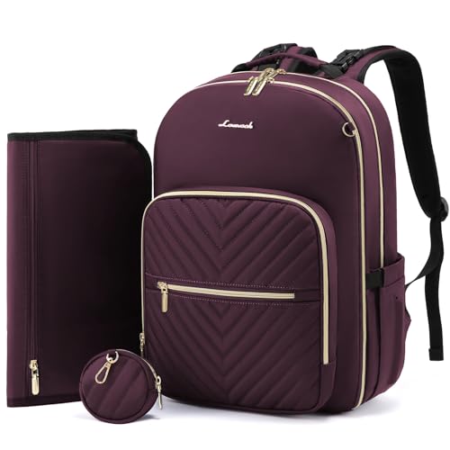 Image of LOVEVOOK Diaper Bag Backpack, Quilted Baby Bag with Changing Pad & Pacifier Holder, Waterproof Travel Diaper Bags for Baby Boys Girls, Stylish and Large Capacity,Dark Purple