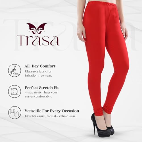 Image of TRASA Ultra Soft Cotton 4 Way Stretchable Churidar Solid Regular and Plus 20 Colours Leggings for Womens and Girls -Sizes :-M, L, XL, 2XL, 3XL, 4XL, 5XL, 6XL