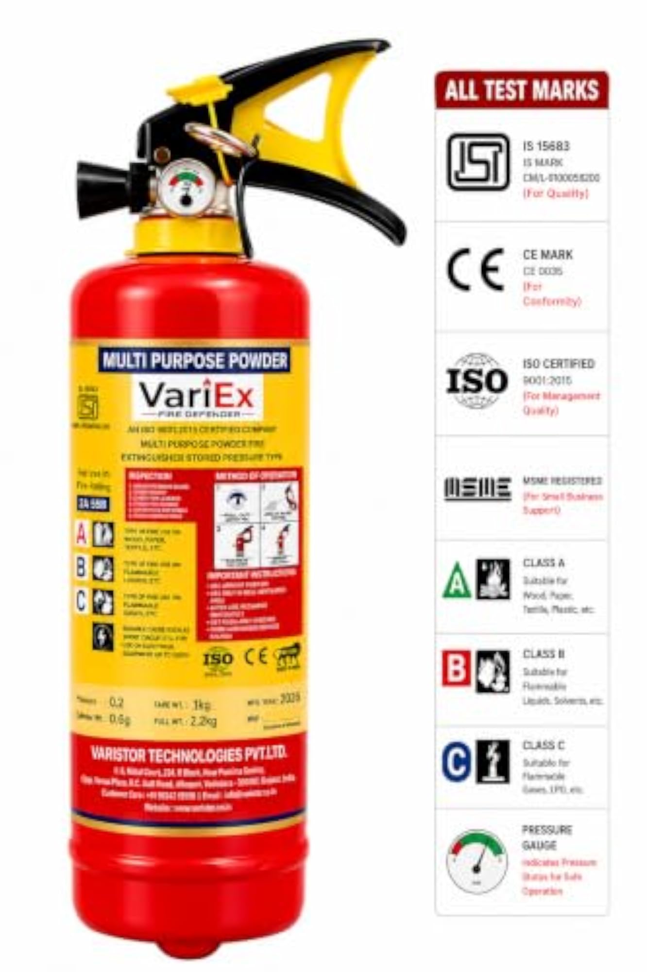 ABC Dry Powder Fire Extinguisher 1 Kg Multipurpose