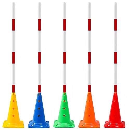 HDYZJQ Professional Soccer Training Agility Poles Kit, Speed and Agility Training Poles, Multi-Sports Sport Equipment for Kids Pets Adult, 5pc Set(52cm Square Base,1.5m(5ft))