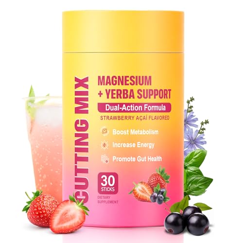 Cutting Drink Mix Supports Energy & Gut Health with Magnesium Berberine Chromium 5-HTP Yerba Mate & FOS | Sugar-Free Vegan Non-GMO Strawberry Aa - 30 Servings