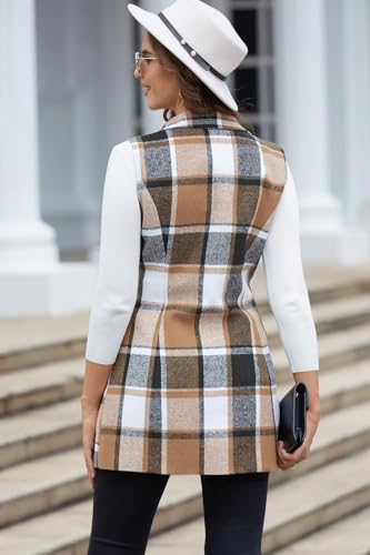 Image of IDEALSANXUN Plaid Vest for Women Fall Winter Sleeveless Blazer Jackets