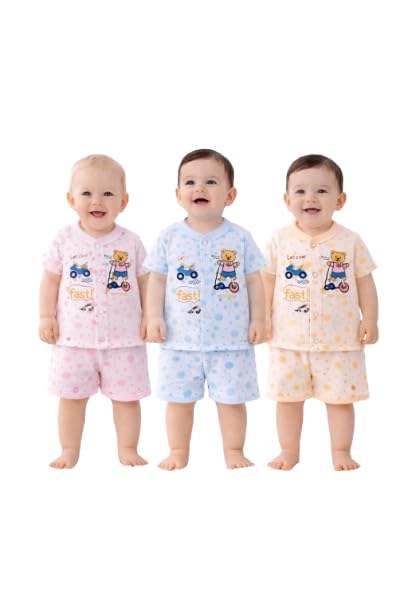Baby's Boy's Girl's Full Sleeves 100% Cotton Vests, Jhabla T-Shirt with Shorts Set of 3 Dress for Kids Infant Toddler New Born Baby Clothes-image-19