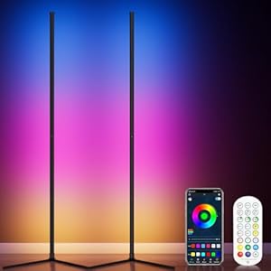 2PCS RGB Corner Floor Lamp, 64.5″ RGB Color Changing Mood Light Bluetooth APP and Remote Control Music Sync LED 398 Dimmable Modes Modern Floor Lamp for Living Room, Light Timing
