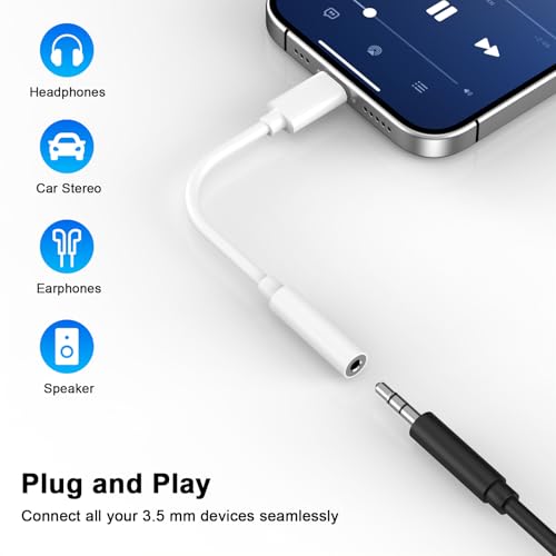Image of [Apple MFi Certified] 5 Pack Lightning to 3.5 mm Headphone Jack Adapter, iPhone Aux Adapter Converter Dongle Audio Cable Compatible with iPhone 14 13 12 11 X XS 8 7