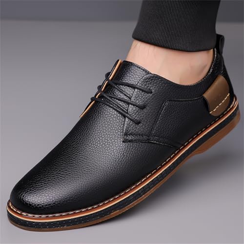 Veslexth Men Casual Driving Loafers Breathable Comfort Walking Wing Tips Lace Up Luxury Leather Shoes for Male Business Work Office Dress Outdoor Sneakers Black3
