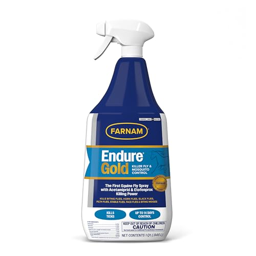 Farnam Endure Gold Killer Fly Spray for Horses Powered by Acetamiprid & Etofenprox Kills Biting Flies Fast and Protects Up to 14 Days 32 oz