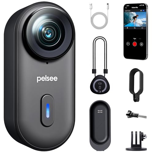 Pelsee Clip1 Mini Action Camera, Hands-Free POV Cam with Stabilization, 1/1.27" Large Sensor, Native 2.7K Video, IP68 Waterproof, Magnetic Mount, 120-Min Battery, Built-in 64GB eMMC – Black