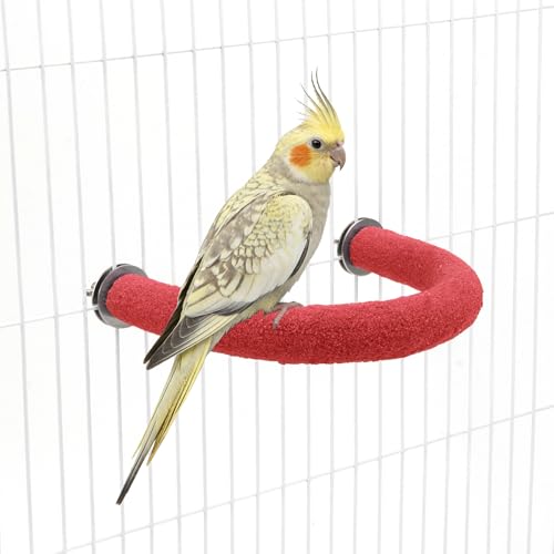 Image of Hypeety U Shaped Parrot Perch Wood Bird Cage Stand for Grinding Mouth Claw | Quartz sands, rough-surfaced, fits most cages, easy to install, promotes foot exercise, for parakeets cockatiels conure , red