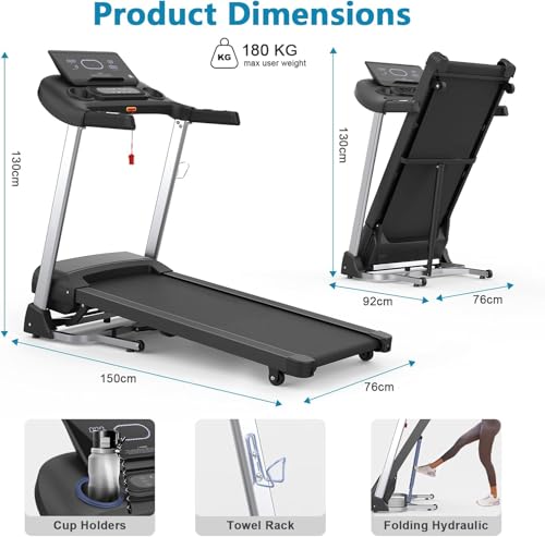 KITOPA Foldable Treadmill with Auto Incline 18%, 20 km/H Treadmills for Home Gym, 7HP Quiet Motor, APP & Heart Rate, LED Display Running Machines for Heavy People 180KG - Image 7