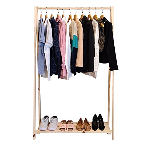 Arara Para Roupas Com Sapateira Closet Cabideiro Expositor Para Lojas em Madeira Natural 100% Pinus