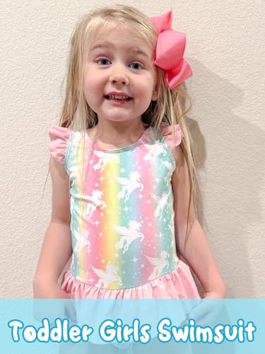 Image of Vieille Toddler Little Girls One Piece Swimsuits Ruffles Bathing Suits Mermaid Dinosaur Swimwear 2-7T