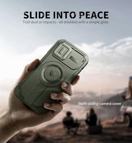 Image of Dexnor for iPhone 17 Case with Slide Camera Cover & Adjustable Kickstand & Built-in Screen Protector, Compatible Wireless Charging, Rugged Cases Heavy-Duty Magnetic Protective Cover, Army Green