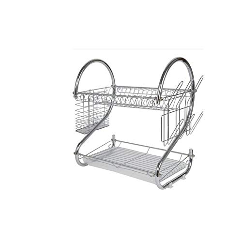 Set di scolapiatti a Forma di S Piatto in Acciaio Inossidabile Cromato a 2 Livelli Portaposate Portatazze con Vassoio Cestello di Scarico in Acciaio Scaffale da Cucina