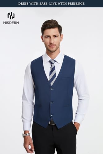 Image of HISDERN Mens Suit Vest Business Casual Dress Waistcoat Vest Solid Color Formal Wedding Vests for Suits or Tuxedo