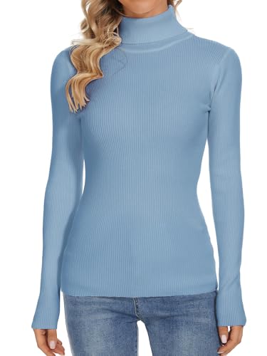 Image of Turtleneck Sweaters for Women Ribbed Long Sleeve Pullover Sweater | Slim Fit Jumpers Business Casual Trendy Knit Tops