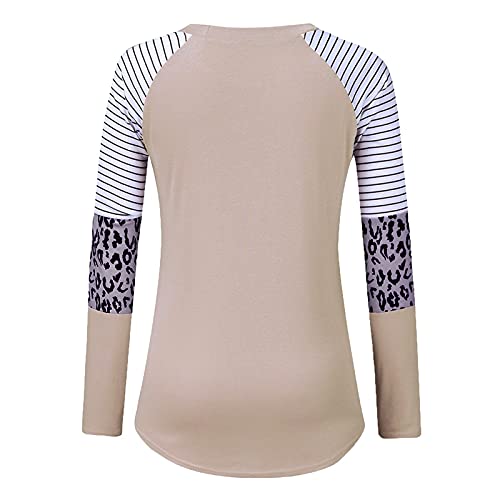 Briskorry Ronde hals shirt met lange mouwen dames splitten kleurblok gestreept luipaard pullover lange mouwen casual ontspannen bovenstuk T-shirt sportief shirt tops tuniek blouse - Image 4