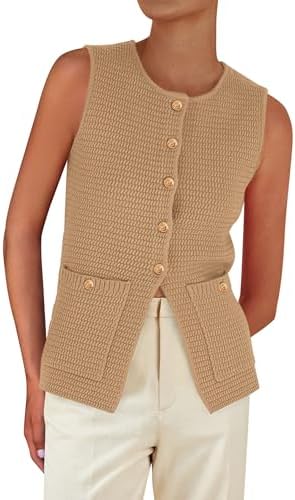 PRETTYGARDEN Women's 2026 Spring Sweater Vest Sleeveless Button D...