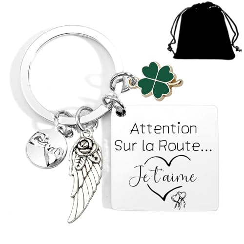 QTZXZX Schlüsselanhänger für Auto, Motorrad, Edelstahl, personalisierbar, mit Aufmerksamkeit auf der Straße, für Party, Valentinstag, Geburtstag