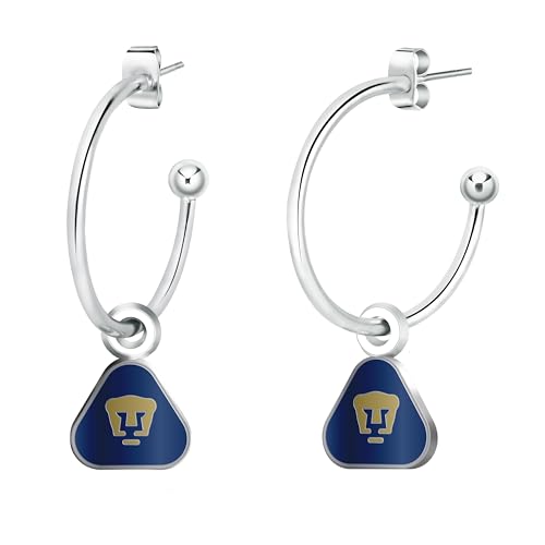 Simran International Pumas UNAM de La Liga MX Hoop Post Earrings with Logo Charm