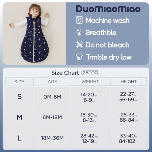 Image of Duomiaomiao 2.5 TOG Baby Sleep Sack 100% Cotton Winter Baby Wearable Blanket, Warm Quilted Comfy Toddler Sleeping Bag
