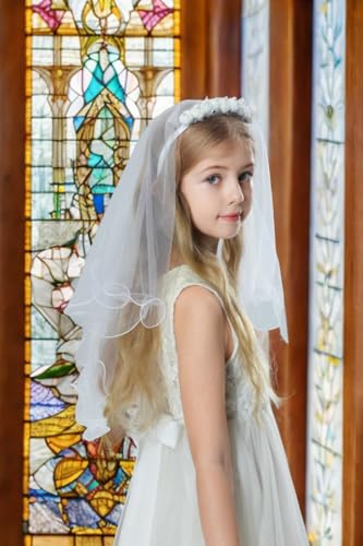 Elegant First Communion Veils – Pure White Lace Veil for Girls, Perfect Accessory for Sacred Ceremony4