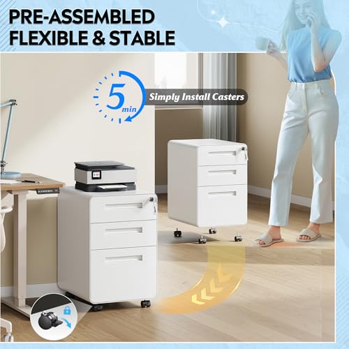 Image of DEVAISE 3 Drawer File Cabinet with Lock, Fully Assembled Filing Cabinet