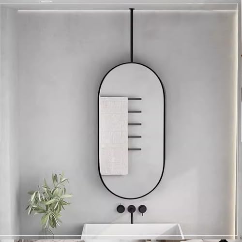 Miroir décoratif ovale pour salle de bain avec suspension plafond et cadre en métal