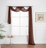WPM Coffee Brown Extra Long Sheer Window Scarf Valance. 38”W x 216”L Valances Voile Swag for Windows- Living Room, Kitchen, Wedding Arches, Bedroom Décor, Events. Fully Stitched and Hemmed