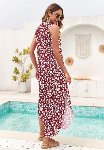 Image of AUSELILY Womens Summer Casual Maxi Dresses 2026 Sleeveless Long Beach Dresses V Neck Loose Sundresses with Side Split Pockets