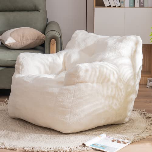 MOONMISS Bean Bag Chair for Adults with Armrests & Back Support, Teddy Reading Chair with Memory Foam, Single Beanbag Sofa with Ottoman in Living Room