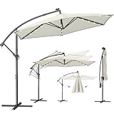 SONGMICS Ombrellone da Balcone con Illuminazione LED Solare, a Braccio 300 cm di Diametro,...