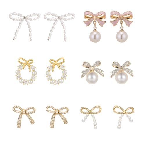 Gold Bow Earrings Set Golden Silver Ribbon Stud Earrings for Women Gift