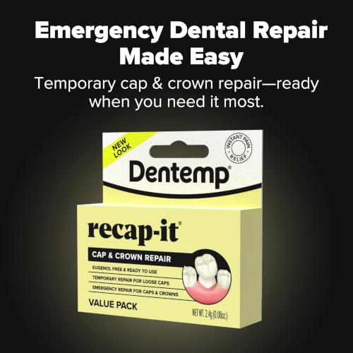 Image of Dentemp Recap-It Cap and Crown Repair Dental Kit - Fast Acting Formula Dental Cement for Loose Caps (Value Pack of 2) - Temporary Cement for Crown and Bridge