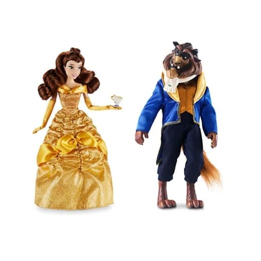 Juego de 2 muñecas clásicas de princesa Belle con chip y bestia