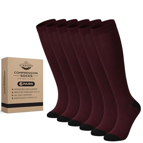 Image of Diamond Star 6 Pairs Compression Socks for Men & Women, Knee High Socks