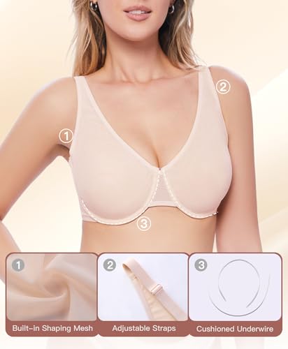 Image of Women's Sheer Bra Sexy Mesh Full Coverage See Through Unlined Underwire Supportive Plunge Bras