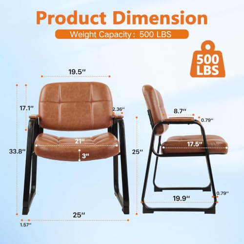 Image of CLATINA Big & Tall Waiting Room Guest Chair Comfortable Reception Chairs with Bonded Leather Padded Arm Rest and Sled Base for Office Reception Lobby and Conference Desk, Brown(6 Pack)