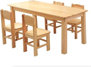 120x60cm Wooden Timber Kids Table & 4 Wooden Chairs Set Study Desk Pinewood