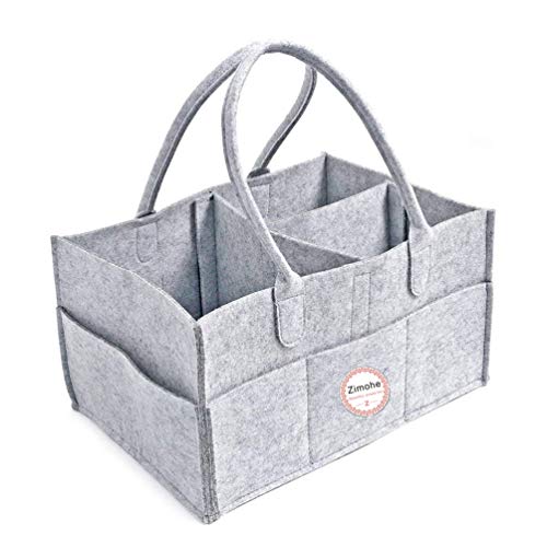 Pañales Organizador, Cambiar Pañales Bolsa de Almacenamiento Plegable Fieltro Pañales Caddy de Almacenamiento Bin para Hogar Coche Viaje, con Multi Bolsillos y Compartimentos Intercambiables (Gris)