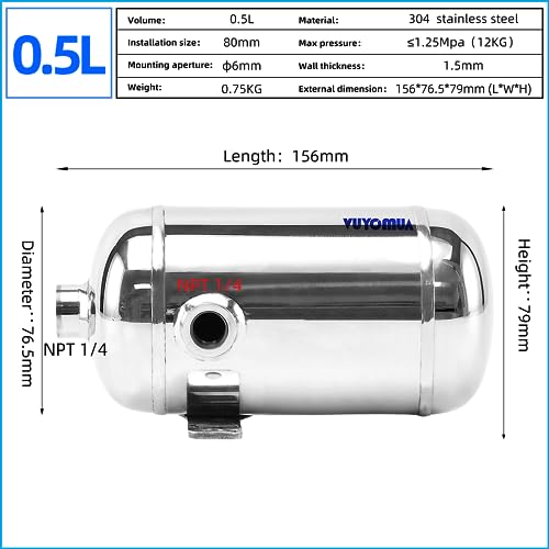 Image of 0.15Gallon 304 Stainless Steel High Pressure Mini Small Portable Air Tank Air Reservoir Water Storage Tank (SS-0.5L)