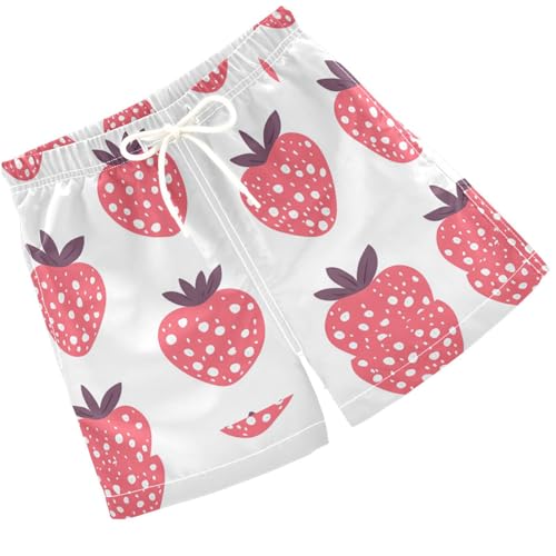 Pigsaly Boys' Swim Board Shorts Pink Strawberry Simpl Lines Boy's Swim Trunks Kids Swimwear 5T