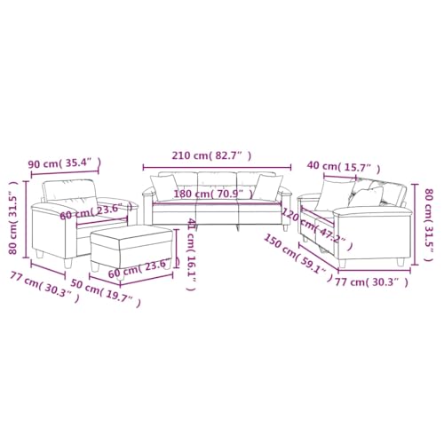 vidaXL Sofagarnitur 4-TLG., Sessel Couch mit Kissen Fußhocker, Sofa Wohnzimmersofa mit Armlehnen, Couchgarnitur Designsofa Sitzmöbel Polstermöbel, Creme Mikrofasergewebe – Bild 4
