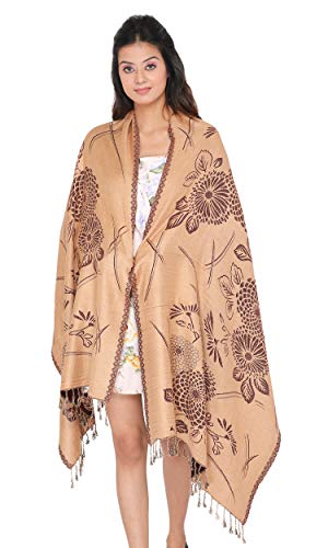 Image of KRITI Paisley Design Woollen Beige Color Shawl For Women