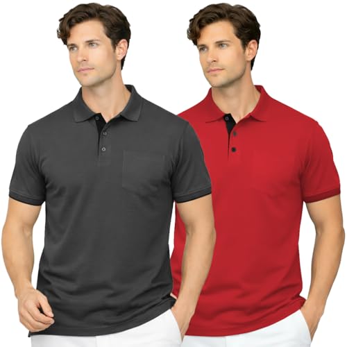 Image of Men's Premium Cotton Pique Polo T-Shirt, Classic Fit Short Sleeve Casual Summer Shirt, Soft & Breathable Fashion Polo