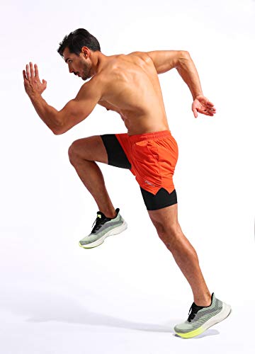 Image of Pudolla Men's 2 in 1 Running Shorts 5 inch Quick Dry Gym Athletic Workout Shorts for Men with Phone Pockets