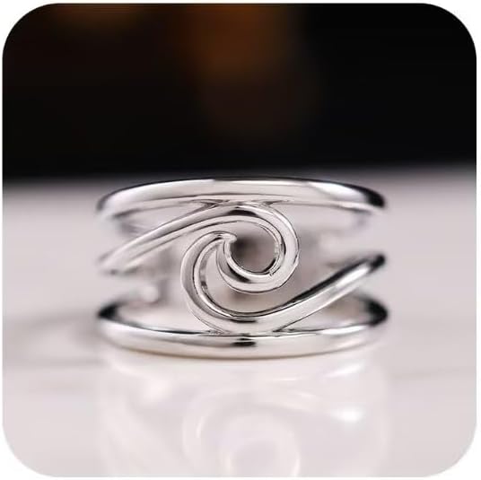 Wave Design 925 Sterling Silver Ring Wave Band Ring Fashion Jewelry for Women Silver Stackable Rings Wedding Ring Engagement Wedding Party Band Ring Size 6