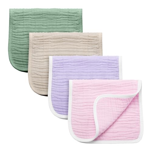Image of Synrroe Burp Cloths Large, Muslin Burp Cloths for Baby Girls and Boys, Pack of 4 Extra Absorbent and Soft Muslin, 6 Layers 20 by 10 Inches 100% Cotton (Mix 4 Pack Pink Green)