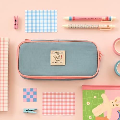 Image of Monolike Unmatched Friends Standard Pencil Case, Blue - Water-Resistant Nylon Pencil Case, Large Capacity Pen Pouch, Aesthetic Stationery Organizer for School Office