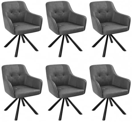 YOUDENOVA Esszimmerstühle 6er Set, 360° drehbar, Samt, Armlehne, Grau | Bequeme Polsterstühle mit Samtbezug, Metallbeinen und 150 kg Belastbarkeit – ideal für Esszimmer, Küche und